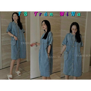 Đầm babydoll jean cổ sơ mi kèm túi xách chất jean