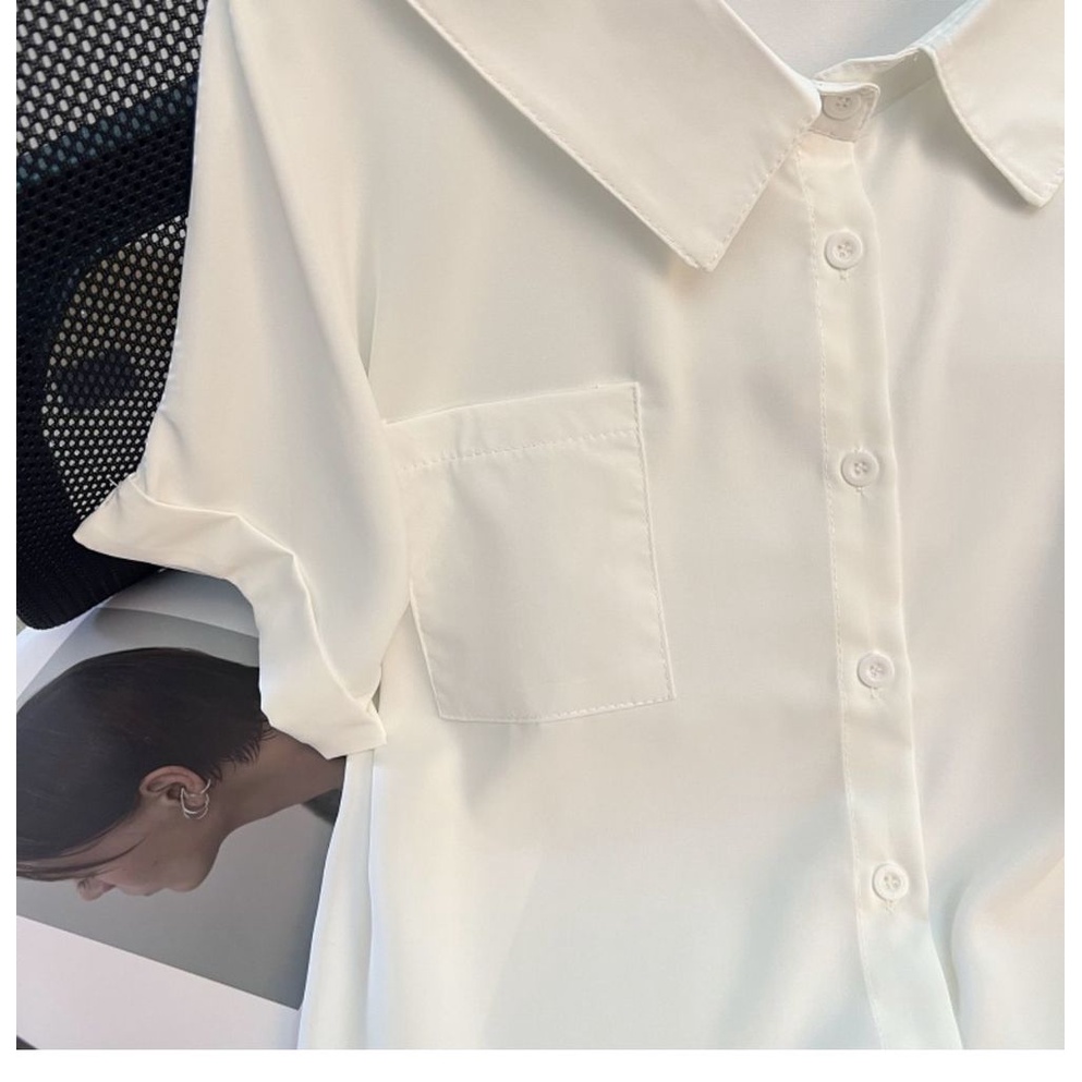 Áo Sơ Mi chiffon Tay Ngắn Dáng Rộng Màu Trơn Phong Cách Hàn Quốc Thời Trang Mùa Hè Cho Nữ