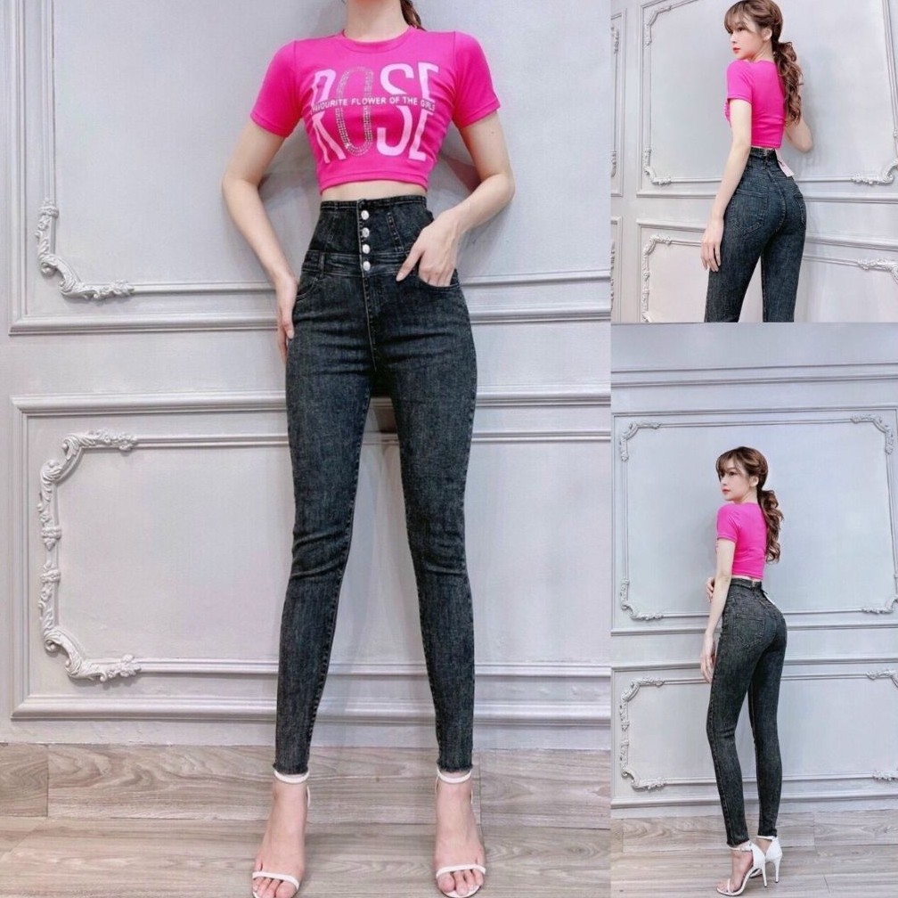 Quần Jean Nữ -Quần Bò Nữ MS96 Màu Muối Tiêu Lưng Cao 4 Nút Skinny Siêu Co Giản Có Size Đại | BigBuy360 - bigbuy360.vn