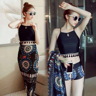 Đồ bơi bikini quần short kèm khăn choàng_2060