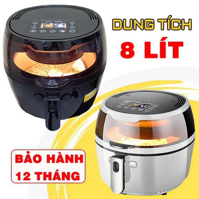 NỒI CHIÊN KHÔNG DẦU ĐIỆN CƠ NINE SHIELD 8L/1500W MẶT KÍNH THỦY TINH CHỊU NHIỆT