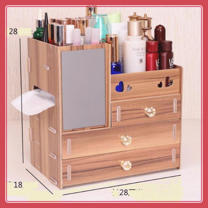 Hộp đựng mỹ phẩm 4 ngăn có gương tiện lợi