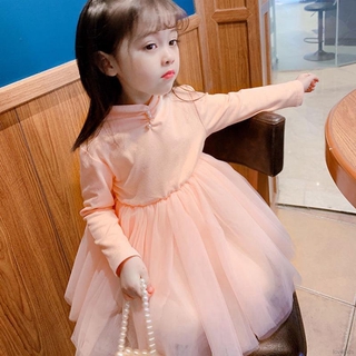 Đầm tay dài cổ đính ngọc trai giả phong cách công chúa thu đông dễ thương LOK03523 cho bé gái 0-6 tuổi
