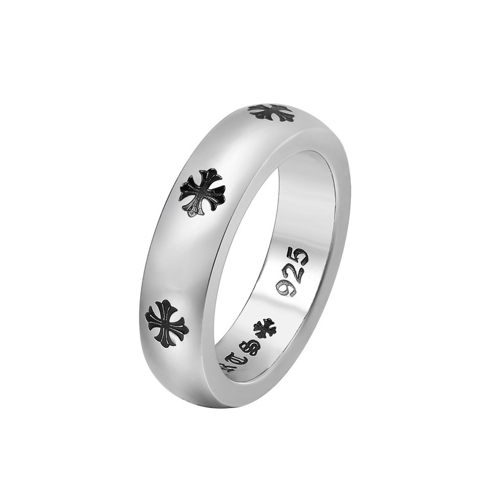 Nhẫn titan form bầu tròn họa tiết Iris Chrome hearts không gỉ MR2207