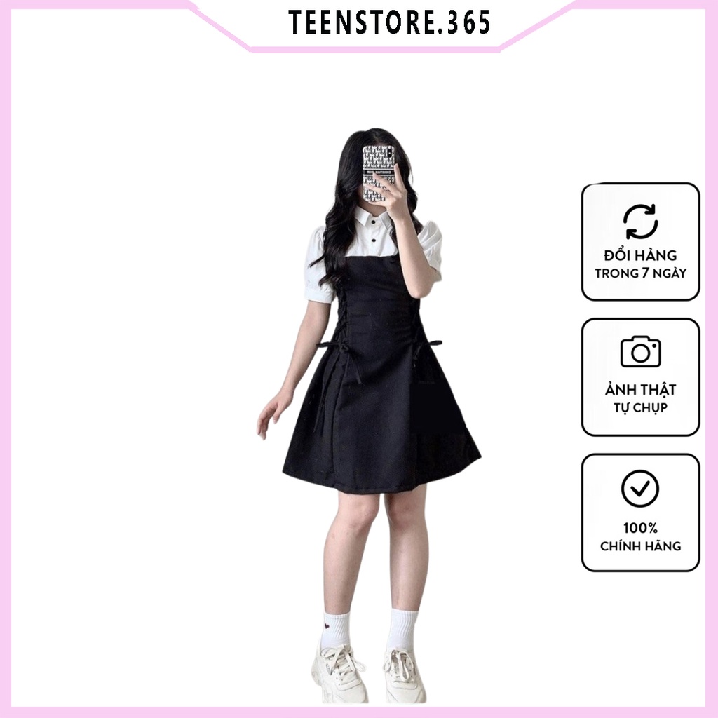 Váy cổ trắng đan eo có ảnh thật teenstore.365