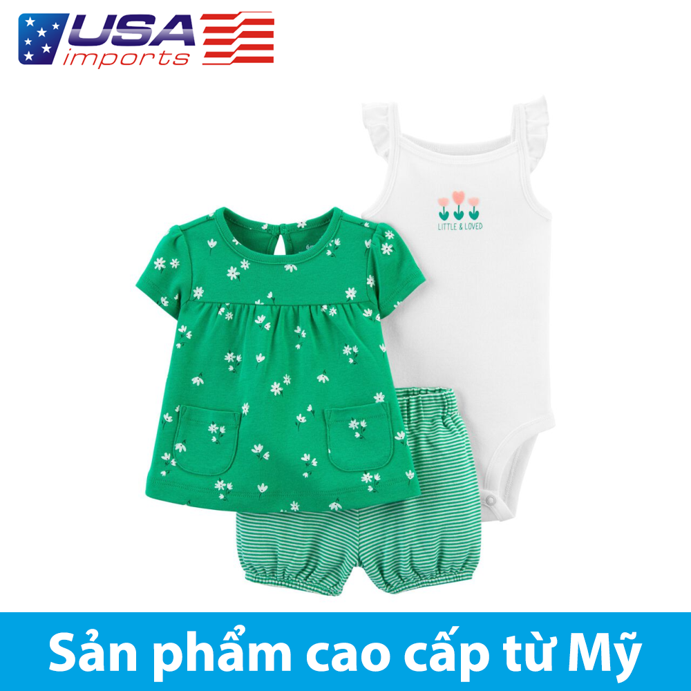 Set 3 món kèm quần short xanh hoa nhí Car-tờ Auth Từ Mỹ (1K480910)
