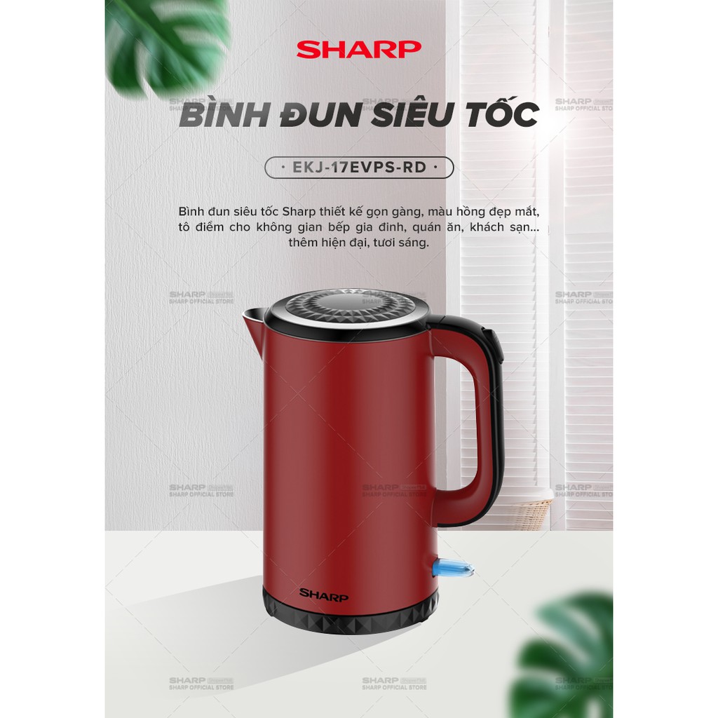 Bình đun siêu tốc Sharp 1.7 lít EKJ-17EVPS-RD, Chế Độ An Toàn Tự Tắt Khi Sôi