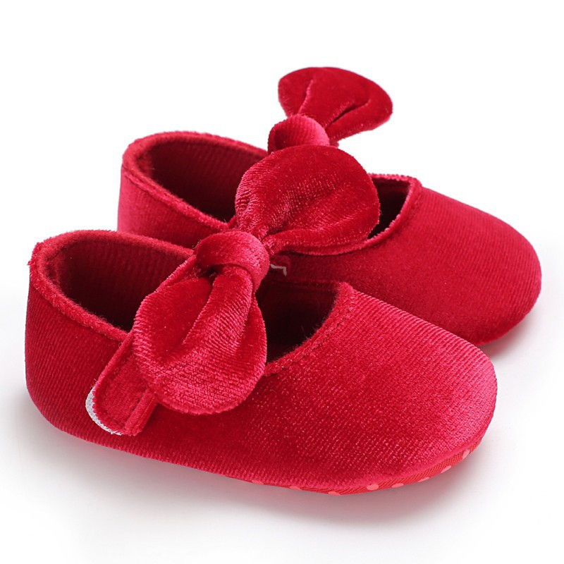 Giày nhung thắt nơ xinh xắn cho bé gái