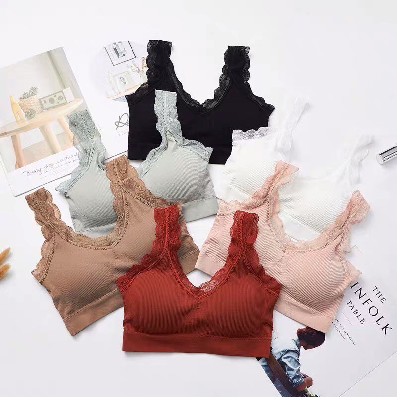 Áo Bra Cotton Gân Tăm Phối Ren Tập Yoga Gym Cực Đẹp | BigBuy360 - bigbuy360.vn