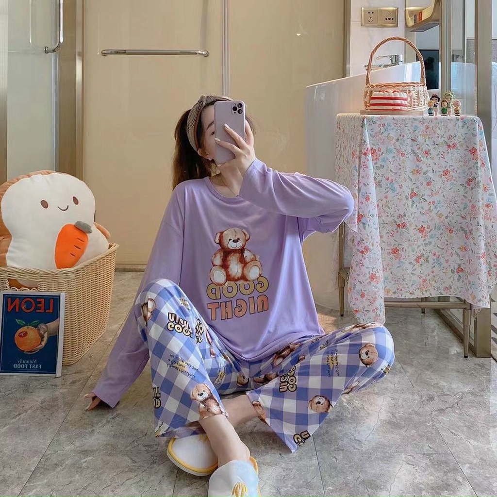 Set bộ tay dài hoạt hình Qc thun co giãn