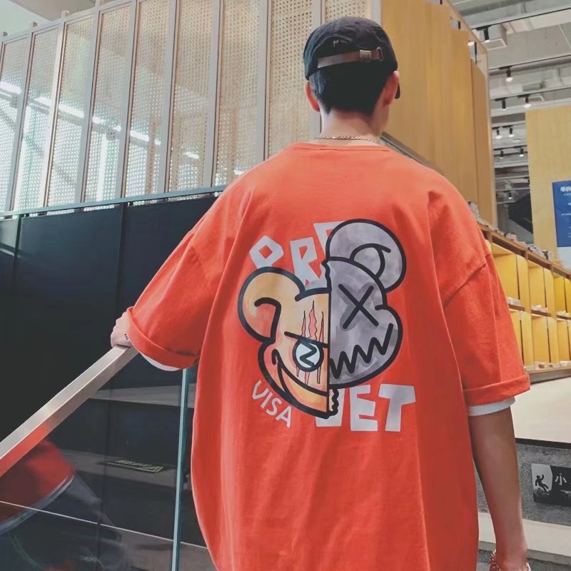 Áo Thun Tay Ngắn Cổ Tròn Dáng Rộng In Họa Tiết Hoạt Hình Phong Cách Hip Hop Thời Trang Mùa Hè Cho Nam Size M-5XL