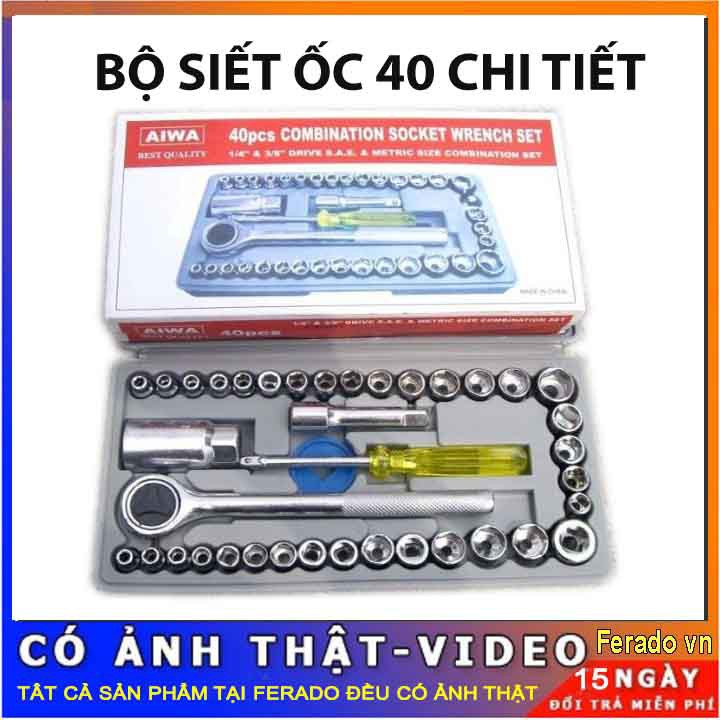 Bộ khẩu thông minh mở siết ốc và bugi 40 chi tiết (Thép không gỉ)