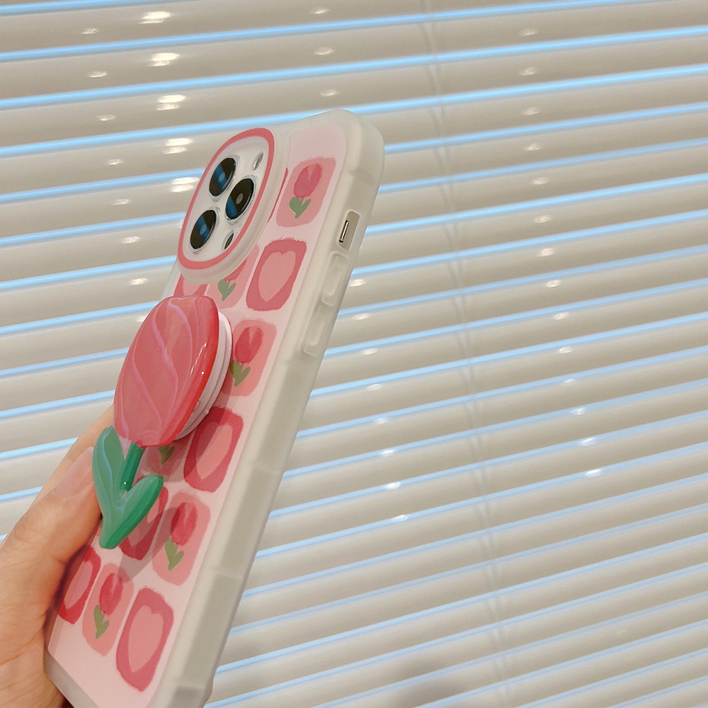 Ốp Điện Thoại Hình Hoa tulip Hồng Cho iphone 7 8 plus x xr xs 11 12 13 14 15 mini pro max se 2020 Giá Đỡ