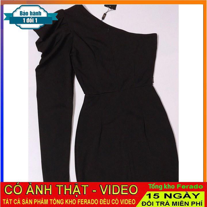 [ xả kho ] MiD Đầm đen body tay bồng lệch vai V1224 Mie Design kèm ảnh thật