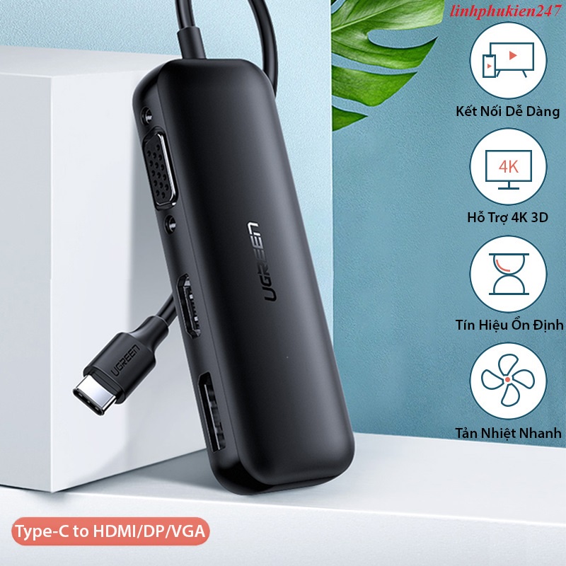 Thiết bị Hub chuyển đổi USB Type-C to DP/HDMI/VGA 3 in 1 Ugreen 60568 cao cấp