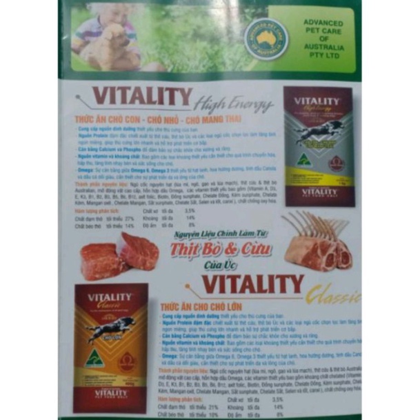 🇦🇺(1kg)Thức ăn hạt cao cấp Vitality (Úc) cho chó nhỏ, chó con, cho mang thai