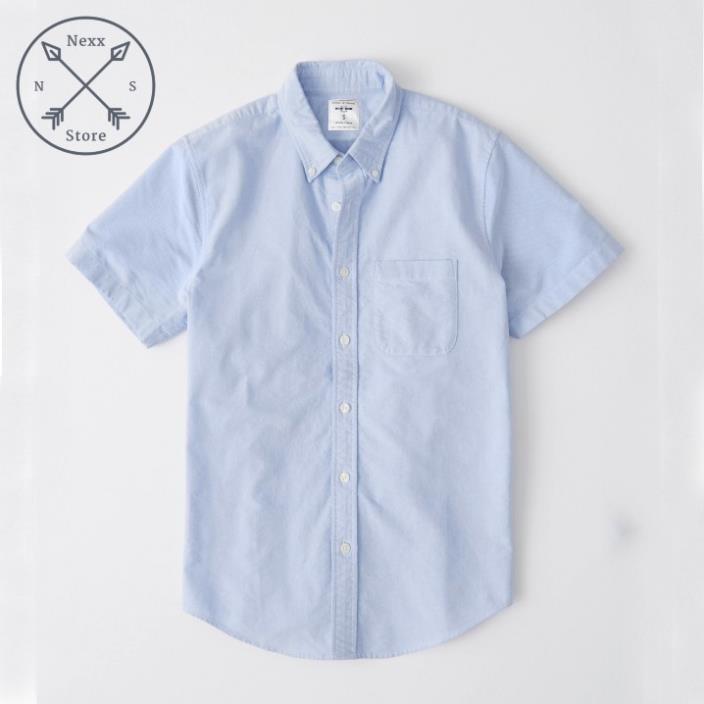 Áo sơ mi nam tay ngắn vải Oxford denim jean trắng công sở NS01