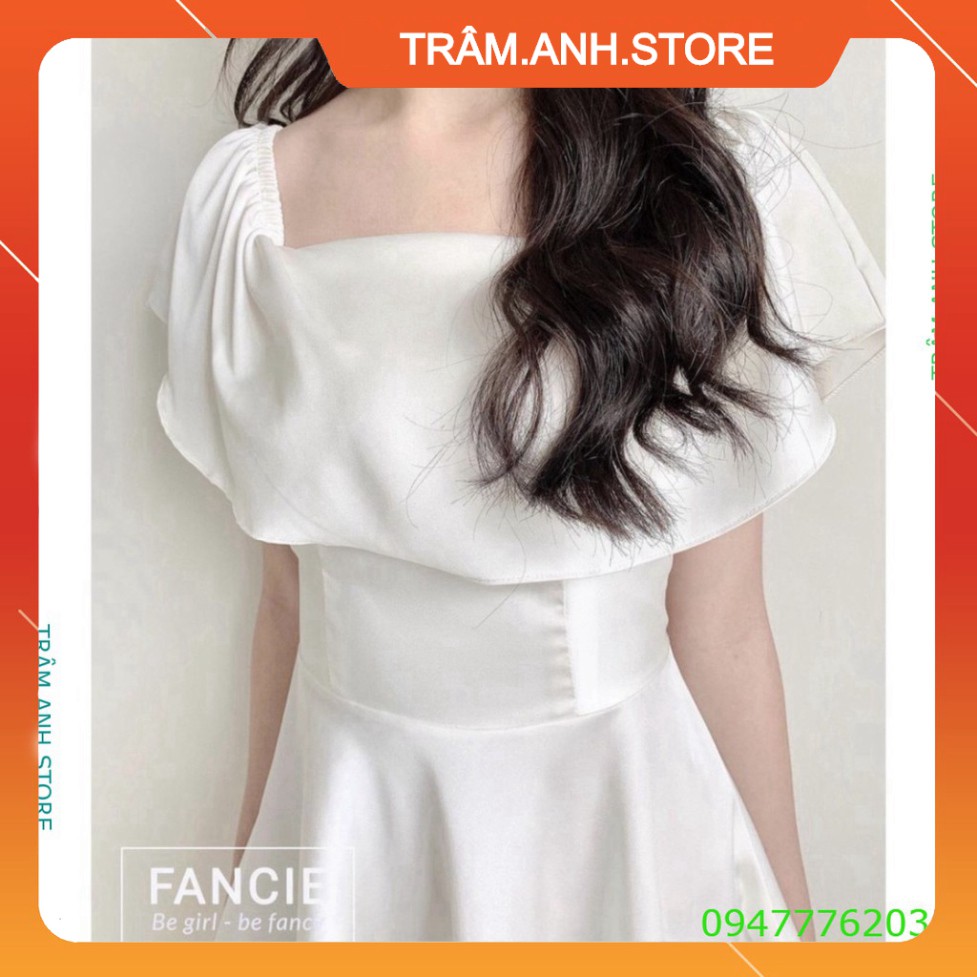 💝👗 Đầm Trắng Nữ Cổ Vuông Eo Chun - Váy Nữ Trễ Vai Cộc Tay Chất Đũi Dáng Xòe HÀNG 2 LỚP 👑
