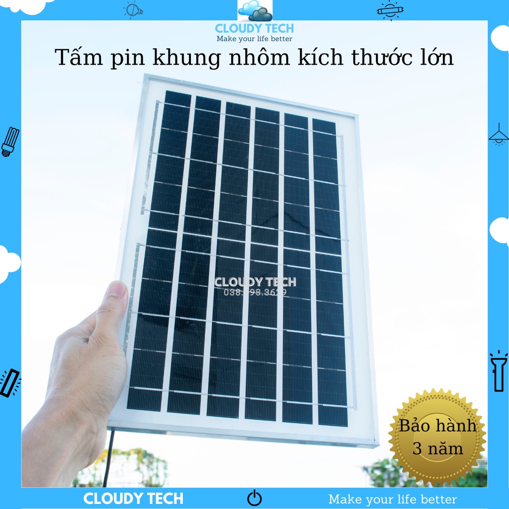 Đèn năng lượng mặt trời sân vườn 120W - tấm pin năng lượng mặt trời khung nhôm kích thước lớn 350mm x 240mm