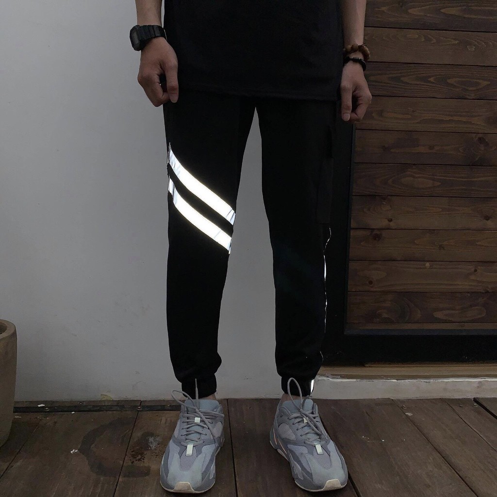 Quần Jogger Phản Quang Đen Túi Hộp Thể Thao Đen Poly 2 Da 4 Chiều Dày Dặn Cao Cấp Uni Store