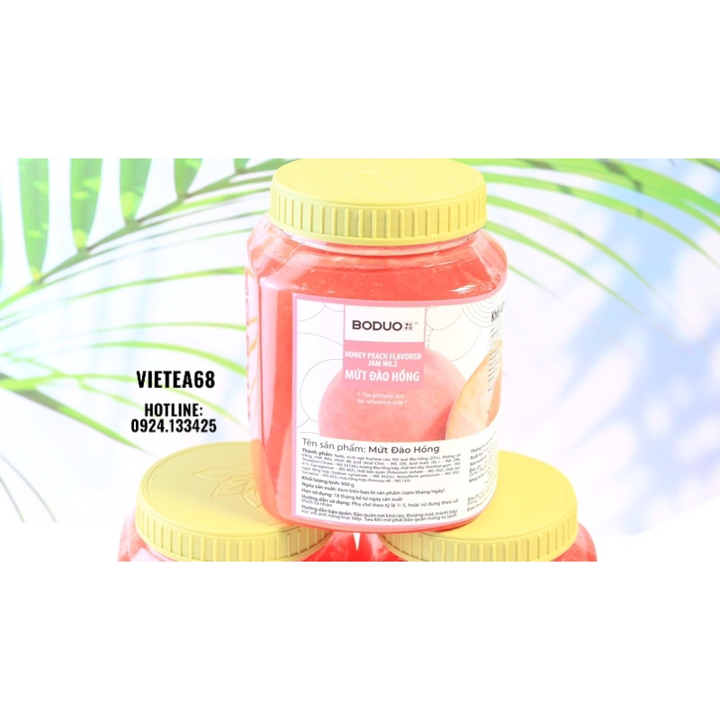 Mứt đào hồng Boduo 900gr pha trà trái cây, mứt làm bánh