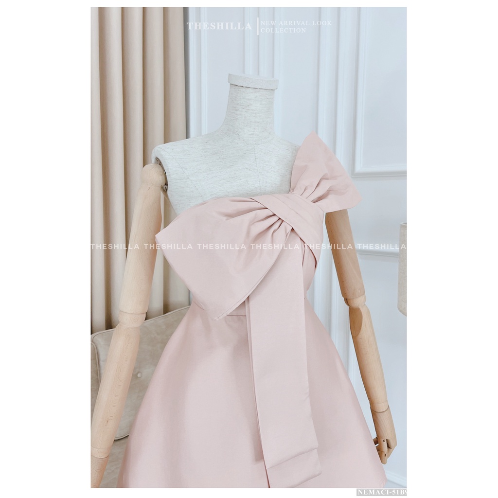 Váy thiết kế cao cấp màu hồng nơ lệch có dây vai [ Có video + Ảnh thật ] The Shilla - Nemaci-51B9