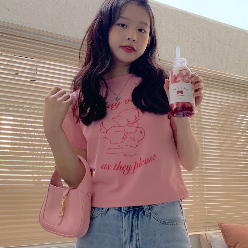 Áo Croptop Tay Ngắn Hoạ Tiết In Phong Cách Hàn Quốc