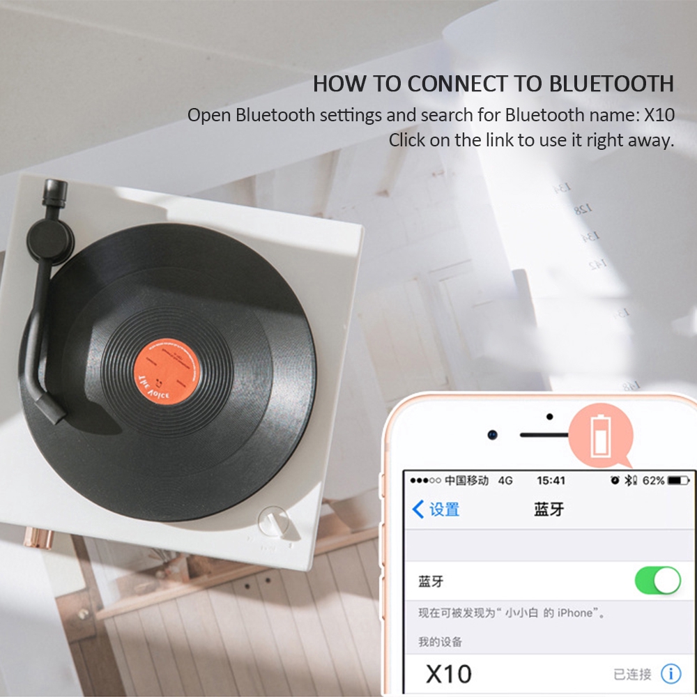 Retro Bluetooth Wireless Speaker Nostalgic Record Player bluetooth speaker rotating mini cd can remove Desktop Wireless Multi-function Mini Portable Speaker Creative Birthday Gift XSC Audio