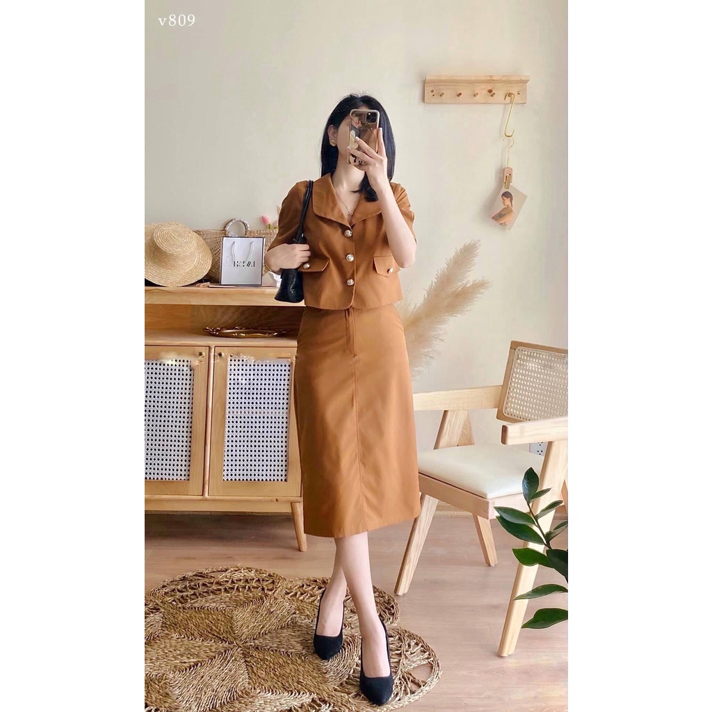Set bộ nâu nữ tính cổ cánh sen LELY  S017 set công sở vừa mặc đi làm vừa đi chơi