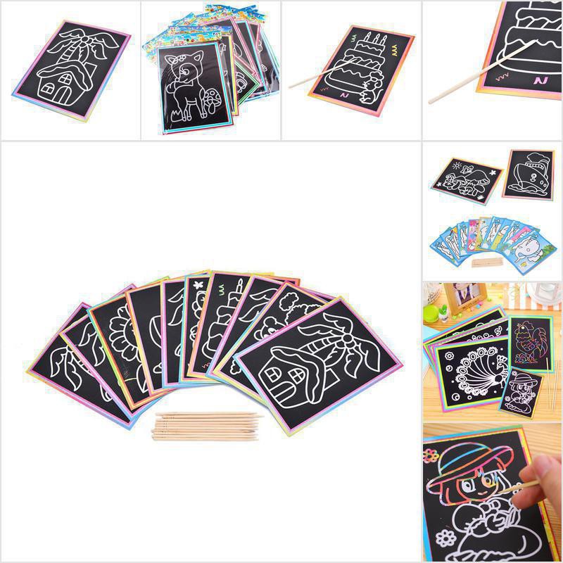 【COD•suns】10pcs 9*12CM Small Size Kids Scraping Painting Educational Toys For