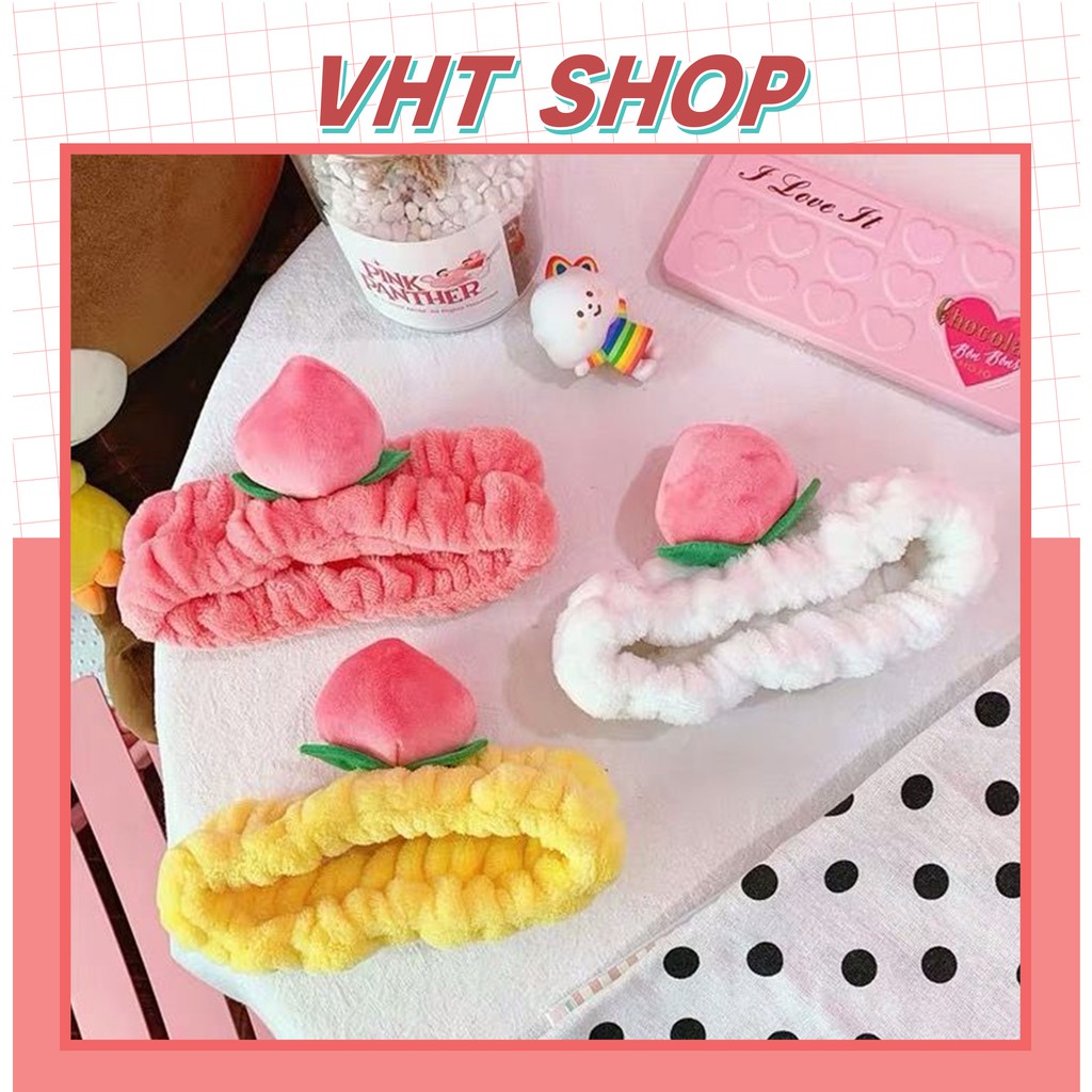 Băng đô rửa mặt, băng đô cài tóc skincare nữ quả đào 3D cute vài nhung dễ thương thời trang Hàn Quốc - VHT SHOP