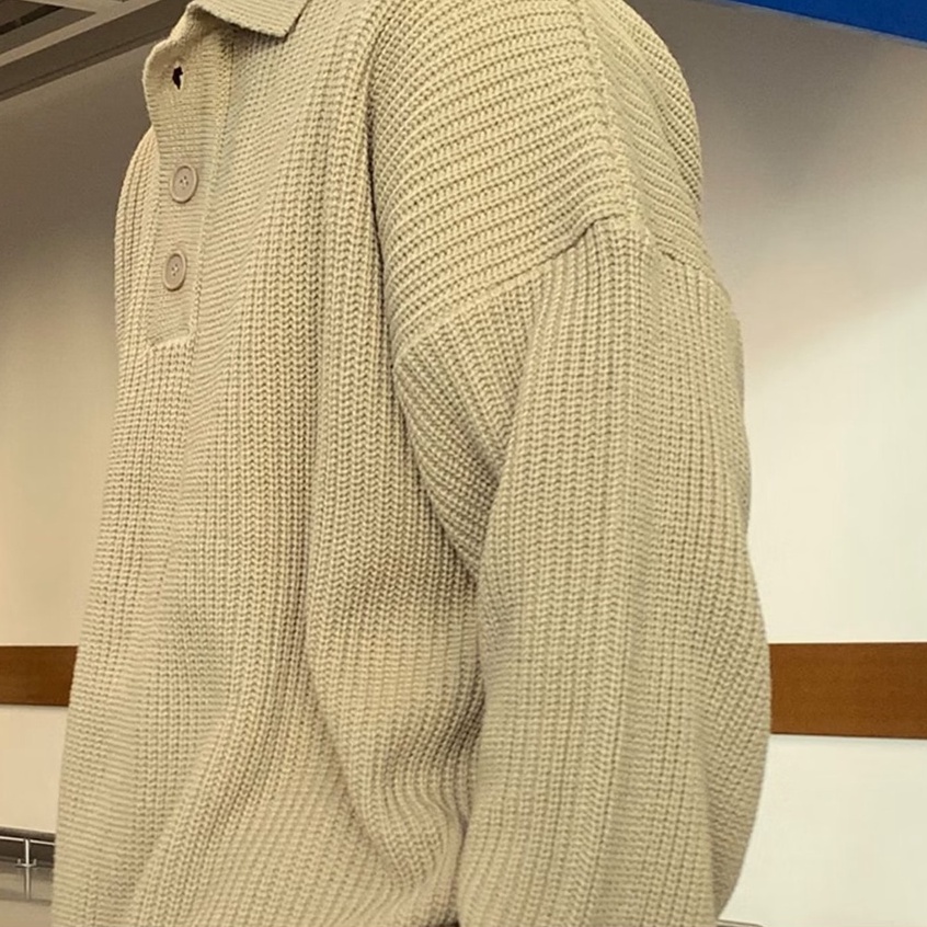 Áo Polo Dệt Kim Tay Dài Dáng Rộng Màu Trơn Thời Trang Hàn Quốc Dành Cho Nam Nữ Áo Thu Đông Áo Len Hàn Quốc Mùa Đông Giữ Nhiệt Nam