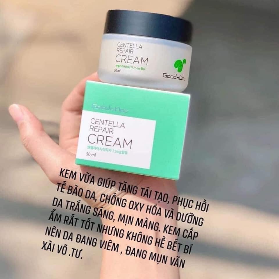 Kem Rau Má + Serum Dưỡng Ẩm Phục Hồi Giảm Thâm Nám Trắng Sáng Da Chống Lão Hóa GoodnDoc Centella Repair cream