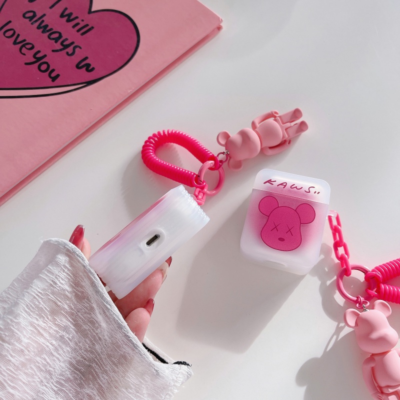 Vỏ Bảo Vệ Hộp Sạc Tai Nghe Apple AirPods 1 2 3 Pro Hình Vuông Màu Hồng Mờ Họa Tiết KAWS Dễ Thương