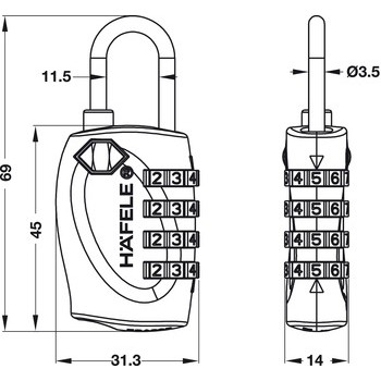 Ổ khoá, Khóa TSA, 4 chữ số, HAFELE Hoàn thiện: Màu cam Mã sản phẩm 482.09.008