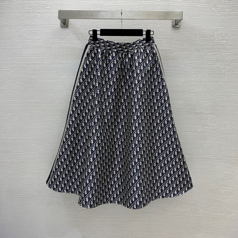 Chân váy dài dáng xoè hoạ tiết chữ D Dior CD cao cấp chất liệu vải jacquard
