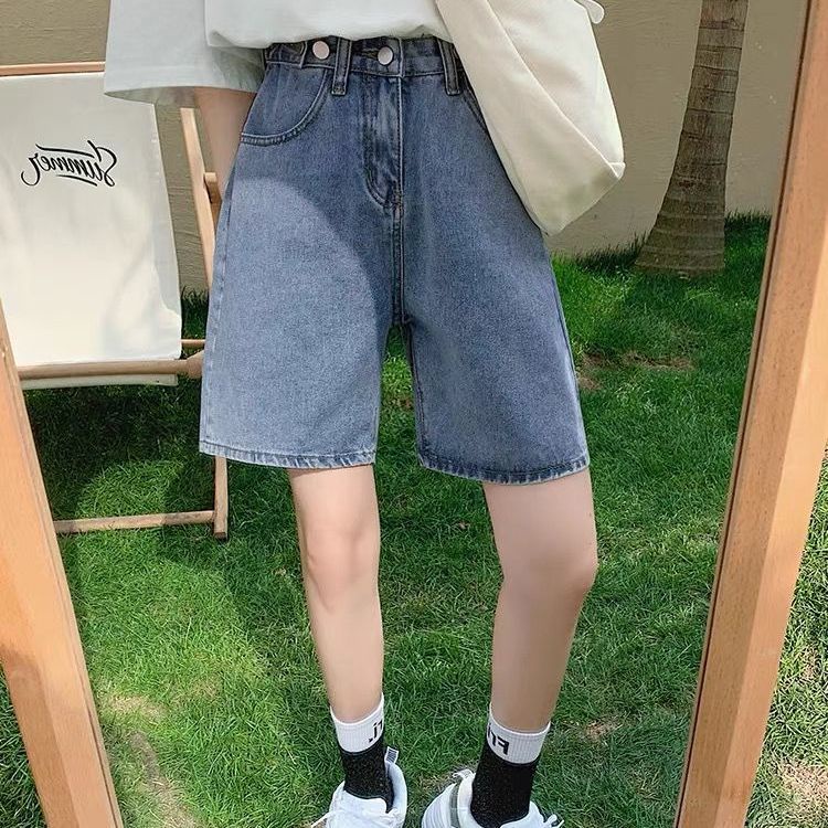 Quần Short Denim Cạp Cao Ống Rộng Thời Trang Hè 2022 Mới Cho Nữ