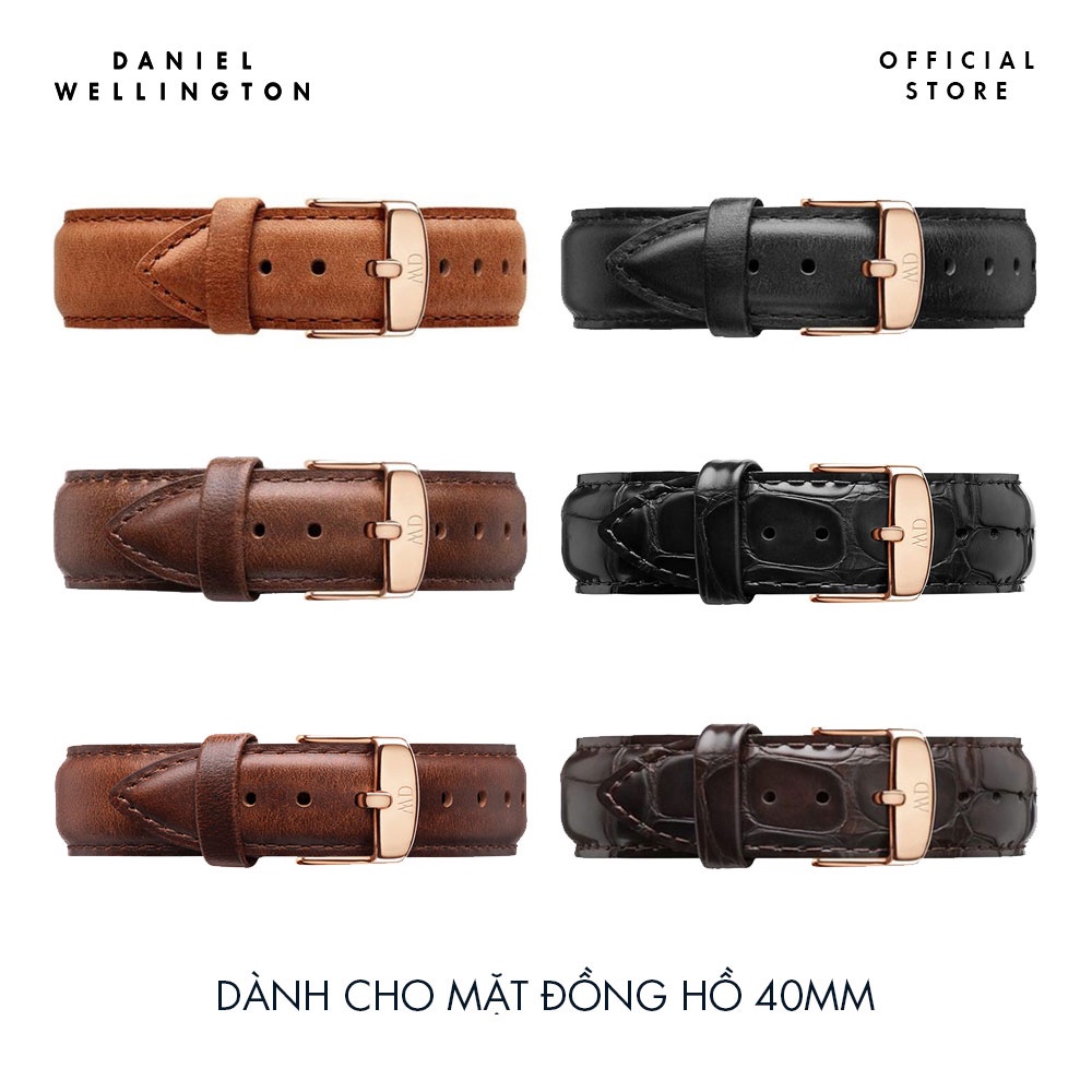 Dây da đồng hồ Daniel Wellington 20mm khóa màu vàng hồng - Cho đồng hồ Classic 40mm