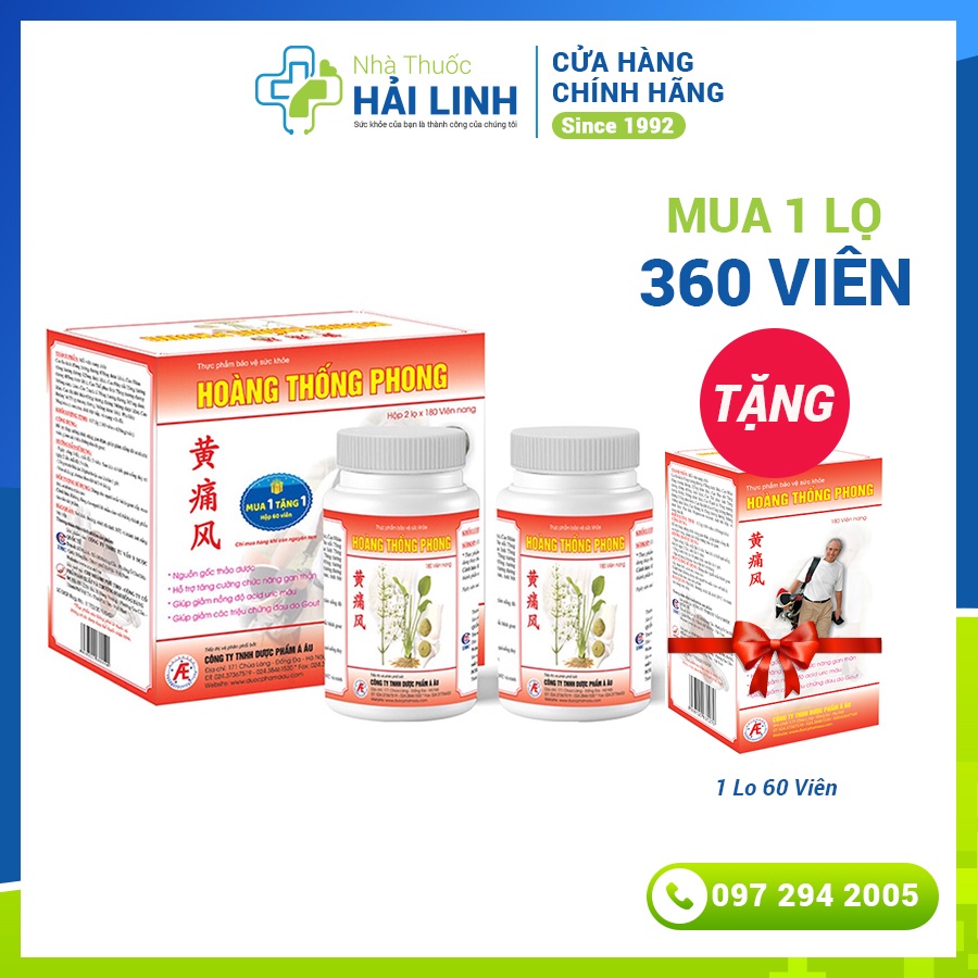 Hoàng thống phong ⚡Mua 1 tặng 1⚡Hộp 2 lọ x 180 viên giảm mỡ máu acid uric máu