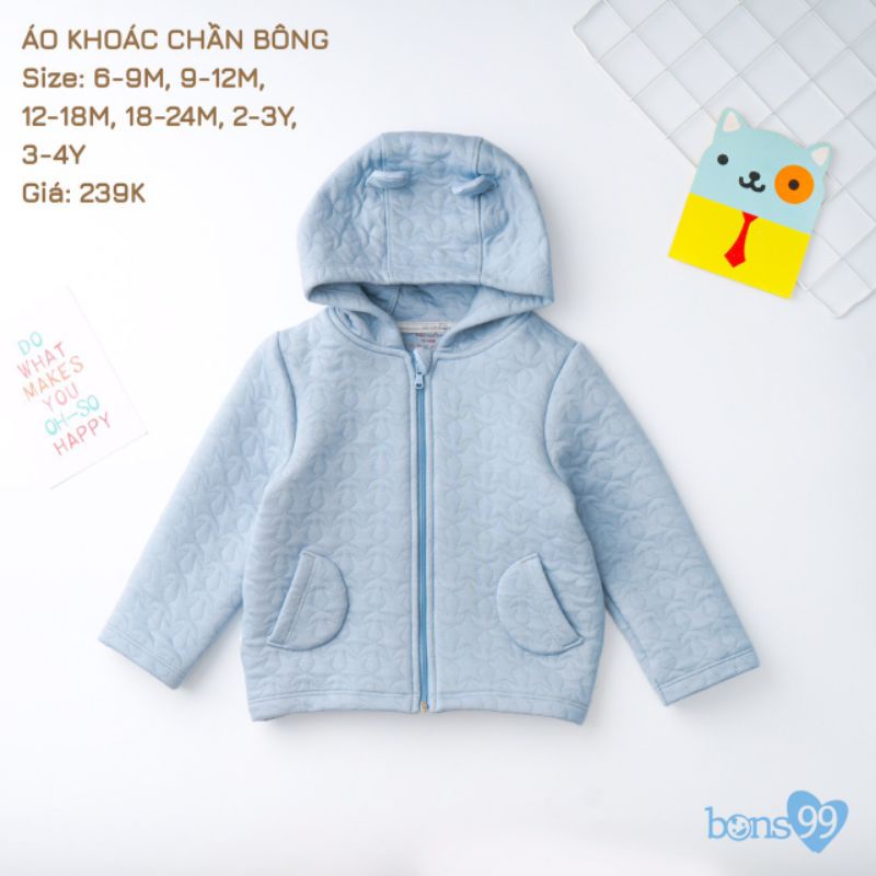 Bons99 - Áo khoác trần bông Bons99 chần bông ấm áp dày dặn cho bé trai bé gái 6-16kg