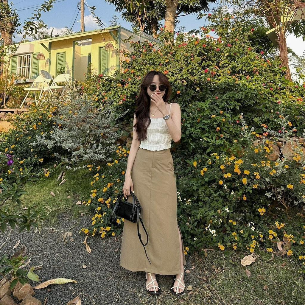 Set đồ nữ áo hai dây mix chân váy kaki kèm ảnh thật ở cuối bani