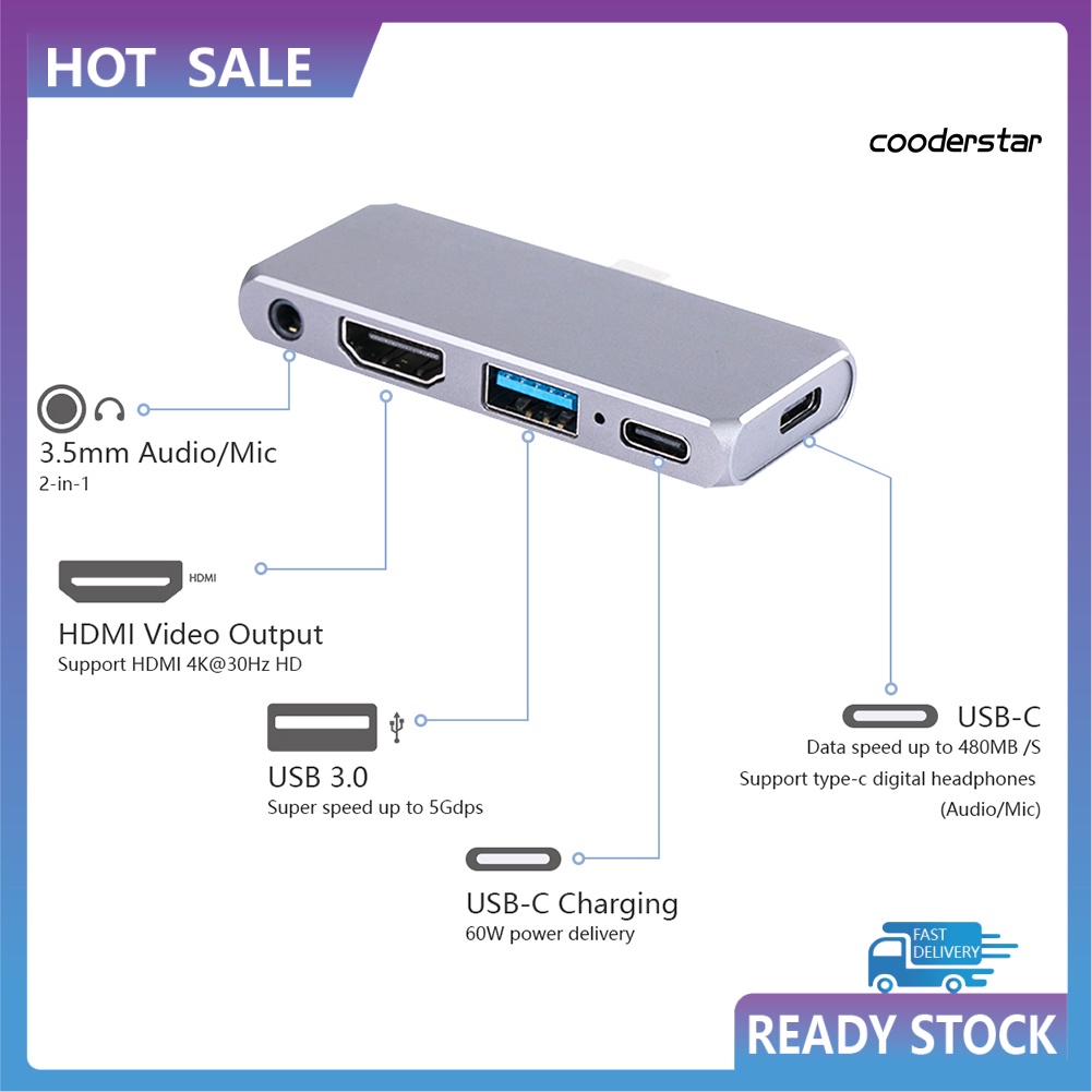 Bộ Chuyển Đổi Hub Sạc Usb 3.0 5 Trong 1 Type C 4k Hdmi-Compatible Cho Điện Thoại Laptop