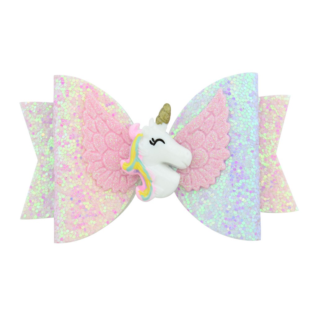 Kẹp tóc KIDSBOWS trang trí nơ kim sa đính kỳ lân hoạt hình xinh xắn dành cho trẻ em