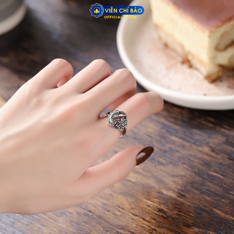 Nhẫn bạc nữ Lý ngư hoa mẫu đơn chất liệu bạc Thái 925 thời trang phụ kiện trang sức nữ Viễn Chí Bảo N000377