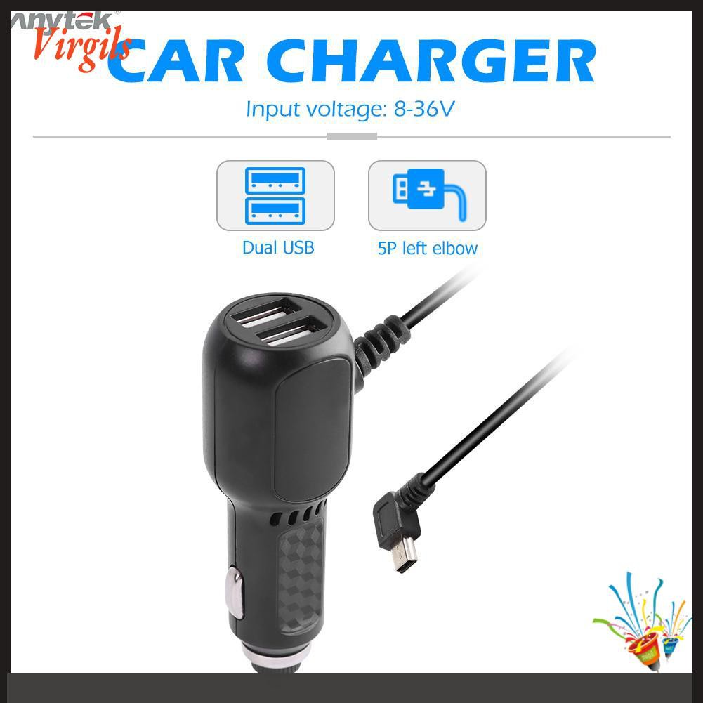 For Anytek Car DVR Camera 3.5m 5V 3A Mini USB Car Charger with 2 USB Port