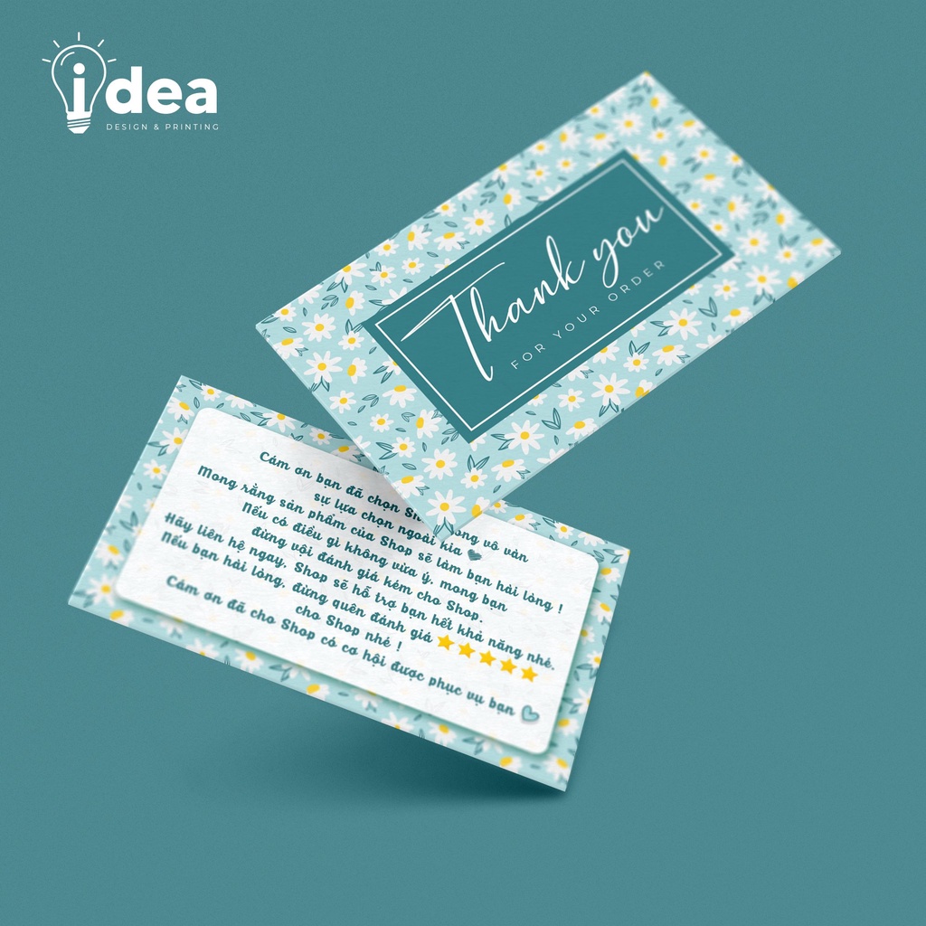 Card Cám Ơn, Card Thank You, Thiệp Cảm Ơn - Size 9x5,4cm - Giấy C300 Cán Màng Mờ 2 Mặt Họa Tiết Hoa Lá