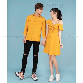 Áo đôi, áo cặp nam nữ, set váy áo đôi màu vàng trẻ trung, năng động