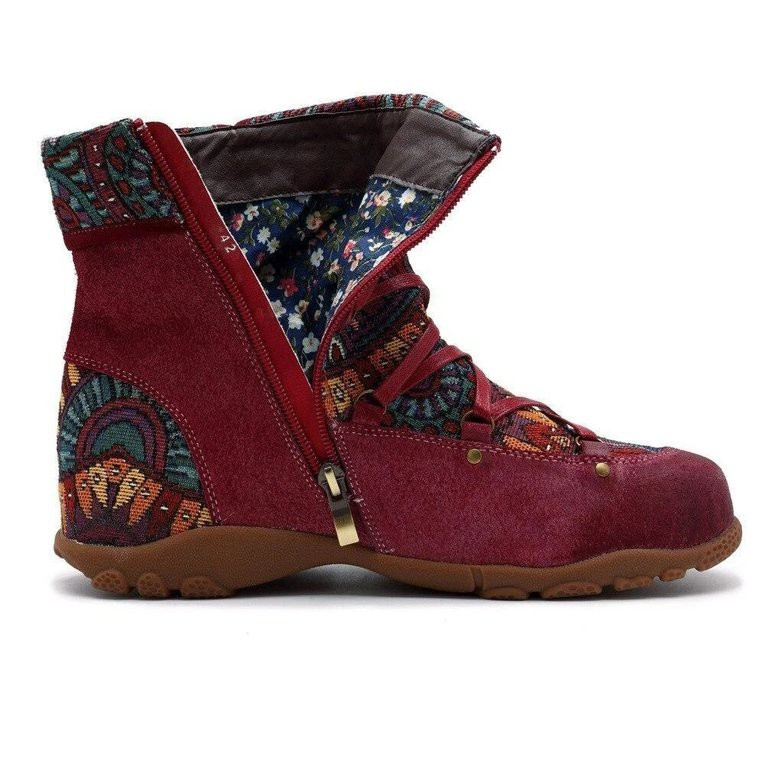 Giày boot cổ thấp thiết kế buộc dây thêu họa tiết vintage thời trang cho nữ