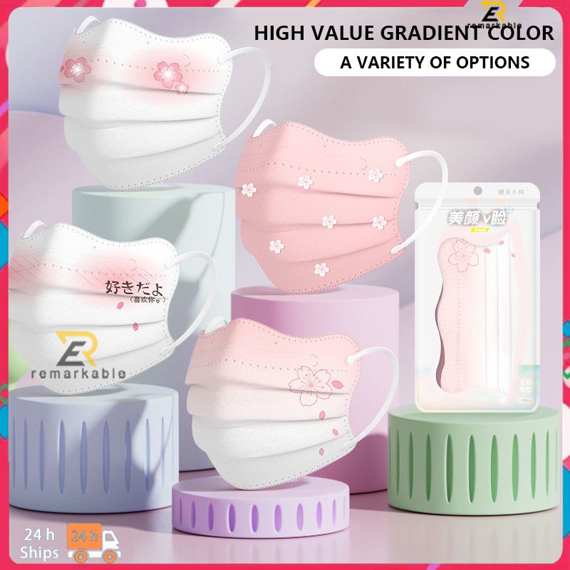Bộ 10 Khẩu Trang 3 Lớp In Hoa Màu Gradient Dùng Một Lần Cho Người Lớn