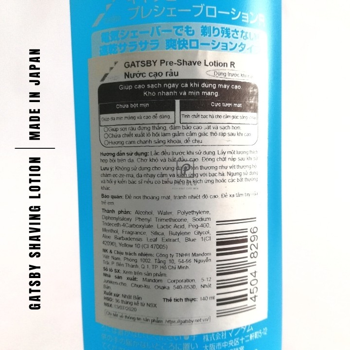 Cạo lông vùng kín dạng nước Gatsby Shave Lotion Cool Type 140ml, Cạo lông mày lông nách lông cơ thể